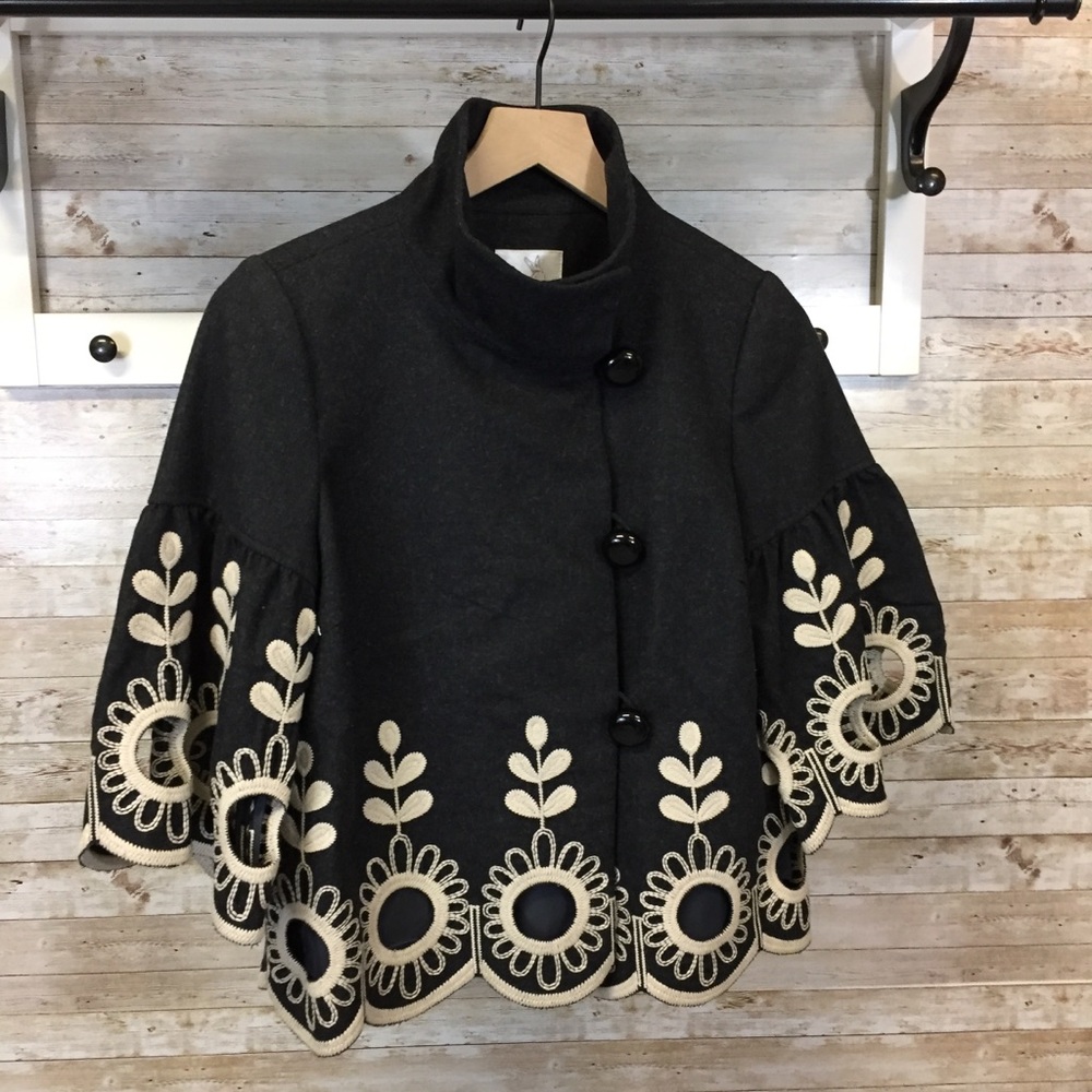 Tibi embroidered floral 3 button jacket Boho gray